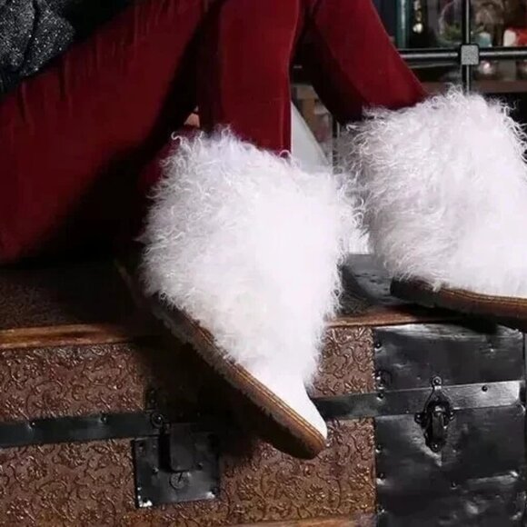 Bearpaw Boetis II White Curly Lamb Fur Sheepskin Lined Mongolian Sherpa Boots 6 - Picture 3 of 10
